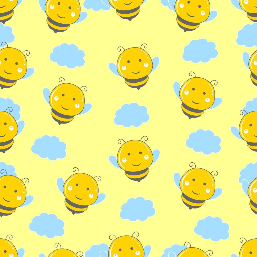 Hand drawn seamless pattern with bee animal. Perfect for kids fabric, textile, nursery wallpaper. Cute animals design. vector