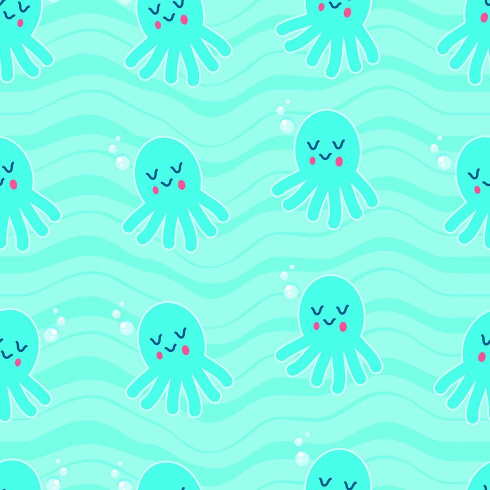 Seamless pattern with squid and sea animals. vector