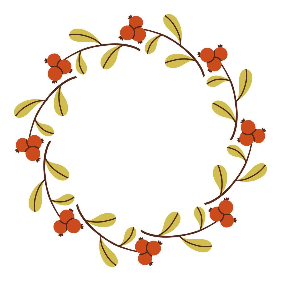 Autumn cowberry circle frame. Round border made of fall berries. The berries have different shapes and are arranged in a circle. flat isolated on white background. vector
