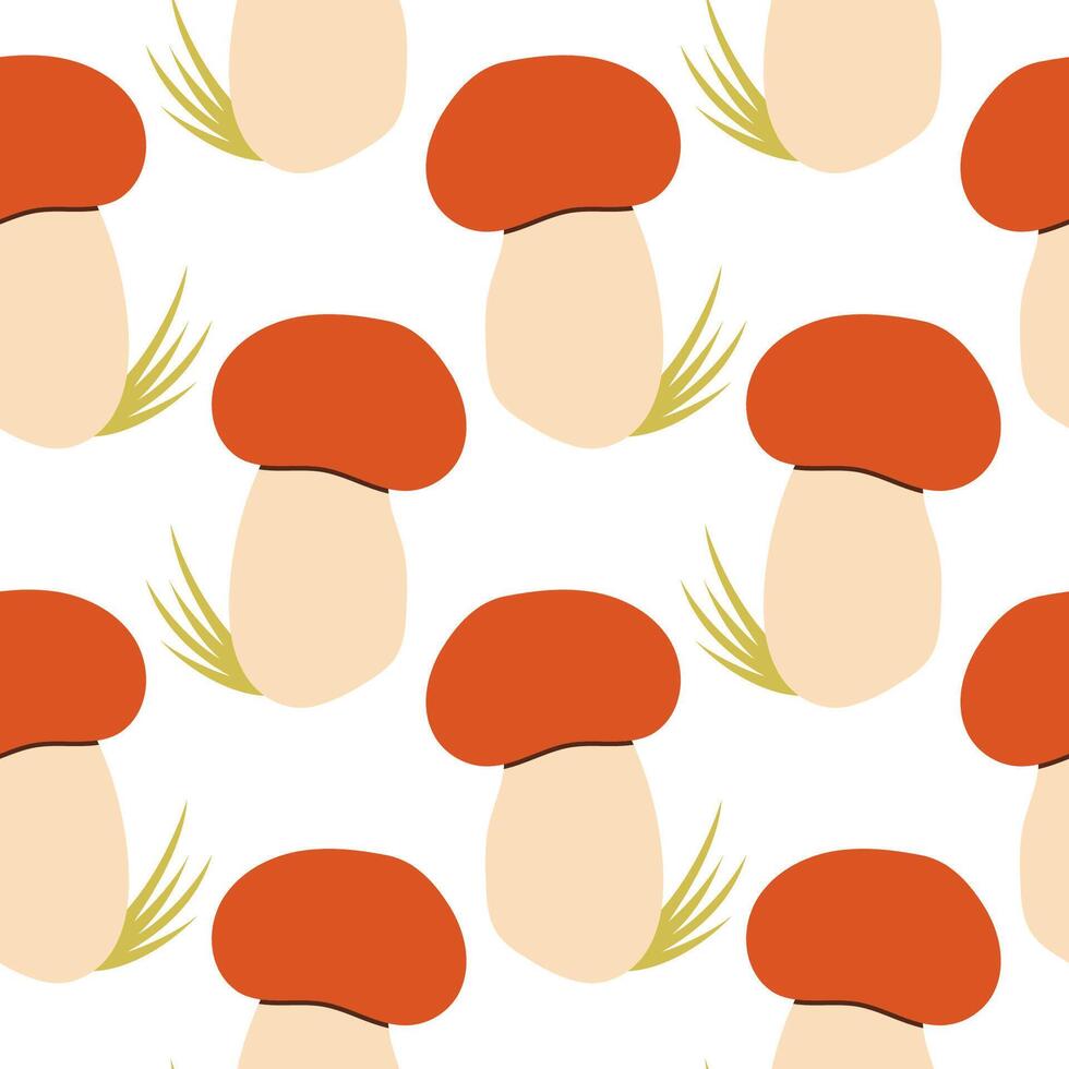 Cute mushrooms seamless pattern. Autumn isolated mushrooms on white background. Square repeat pattern flat design for fall season. vector
