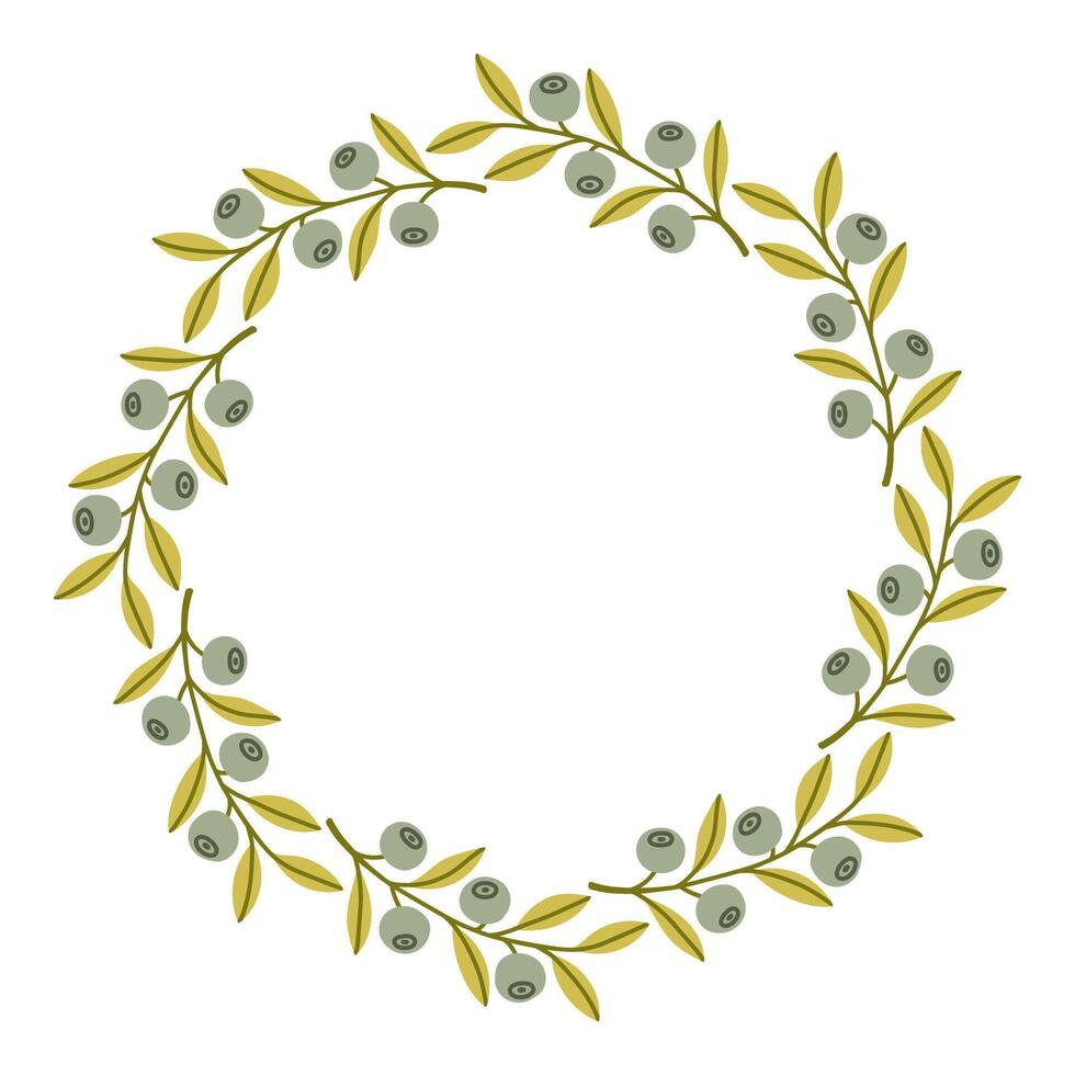 Autumn blueberry circle frame. Round border made of fall berries. The berries have different shapes and are arranged in a circle. flat isolated on white background. vector