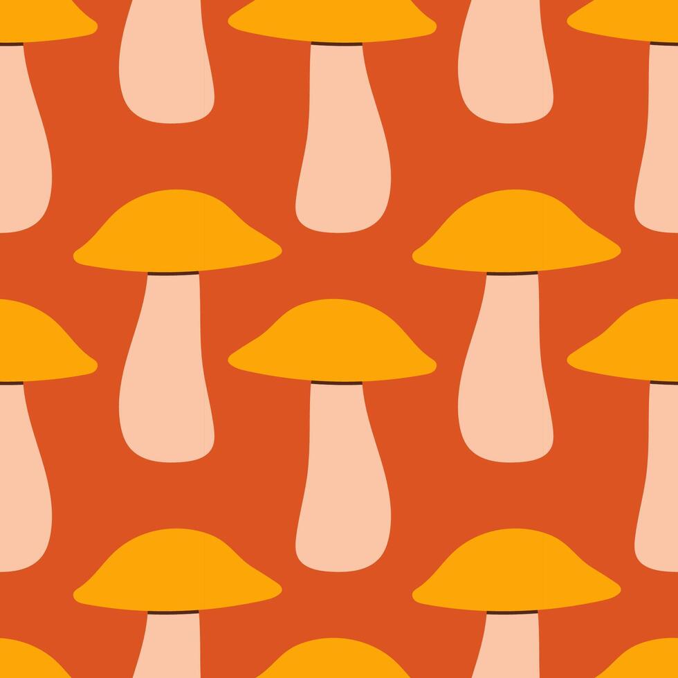 Simple mushrooms seamless pattern. Autumn isolated mushrooms on red background. Square repeat pattern flat design for fall season. vector