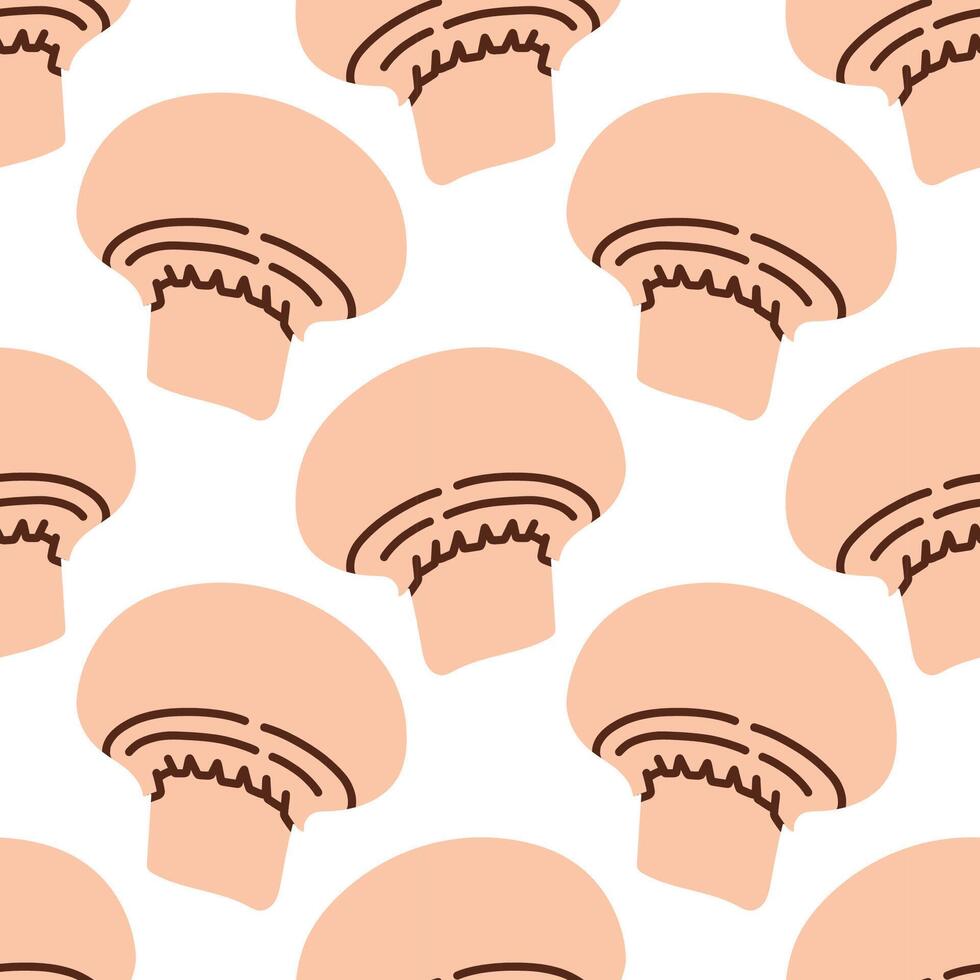 Champignon mushrooms seamless pattern. Autumn isolated mushrooms on white background. Square repeat pattern flat design for fall season. vector