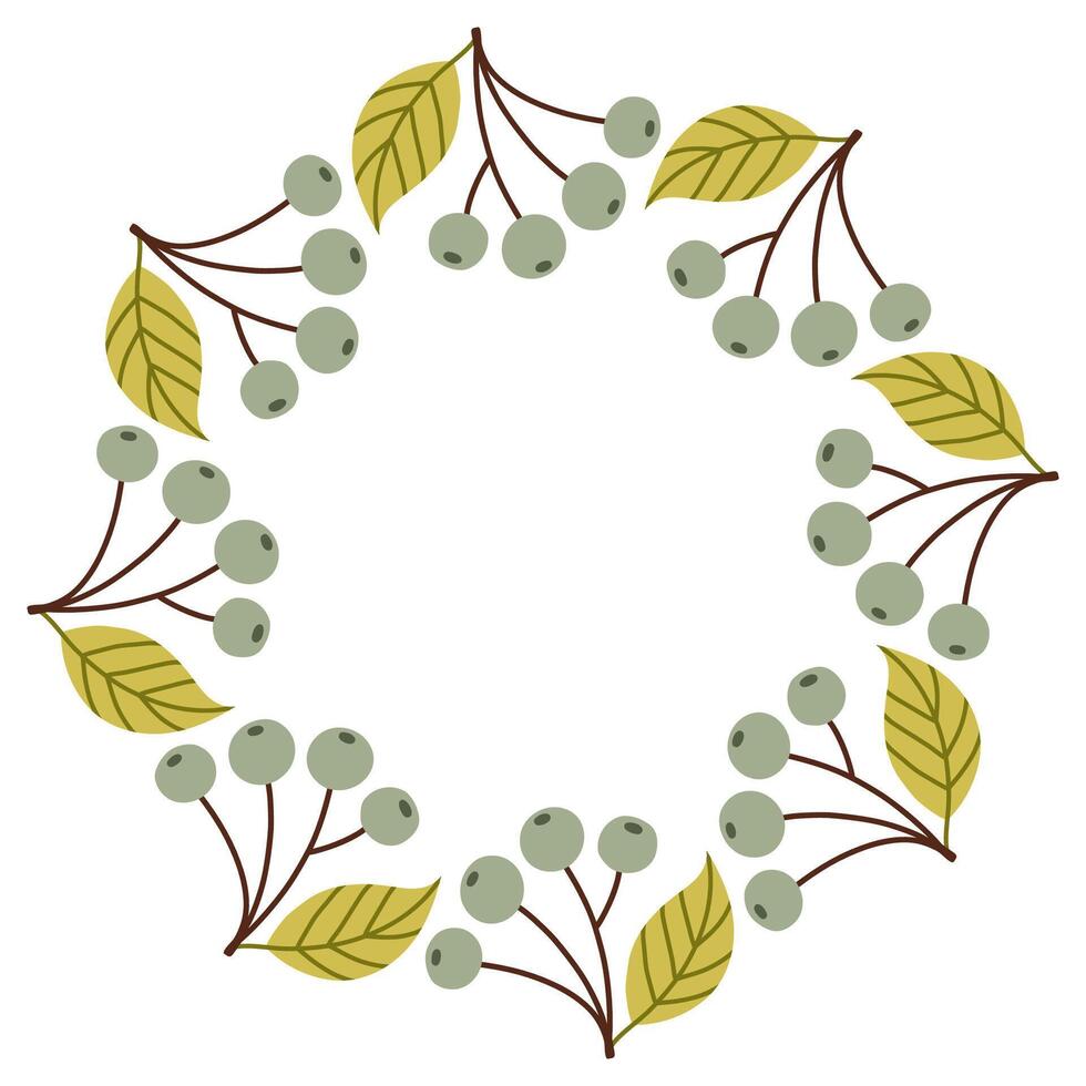 Autumn blue berry circle frame. Round border made of fall berries. The berries have different shapes and are arranged in a circle. flat isolated on white background. vector