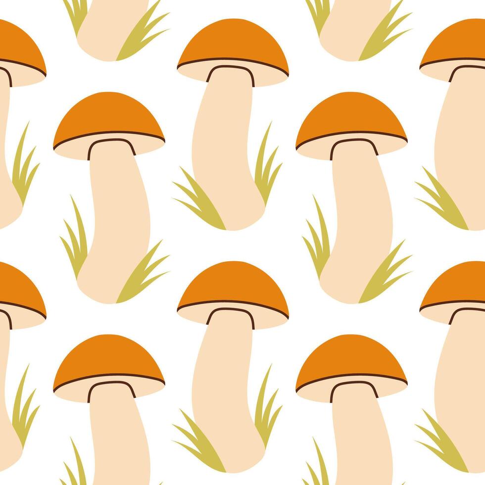 Simple mushrooms seamless pattern. Autumn isolated mushrooms on white background. Square repeat pattern flat design for fall season. vector