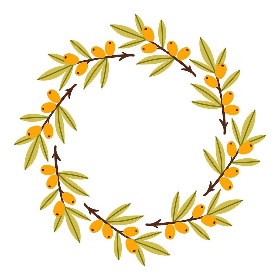 Autumn simple berry circle frame. Round border made of fall berries. The berries have different shapes and are arranged in a circle. flat isolated on white background. vector