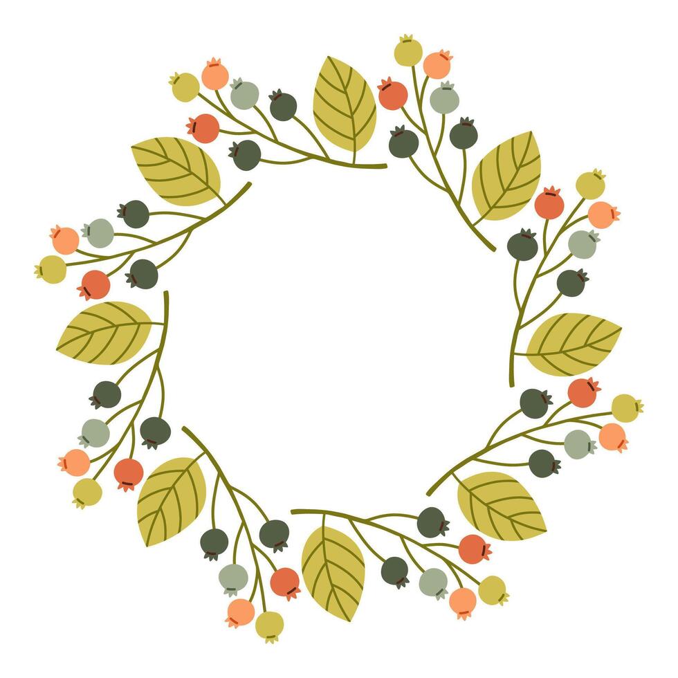 Autumn berries circle frame. Round border made of fall berries. The berries have different shapes and are arranged in a circle. flat isolated on white background. vector