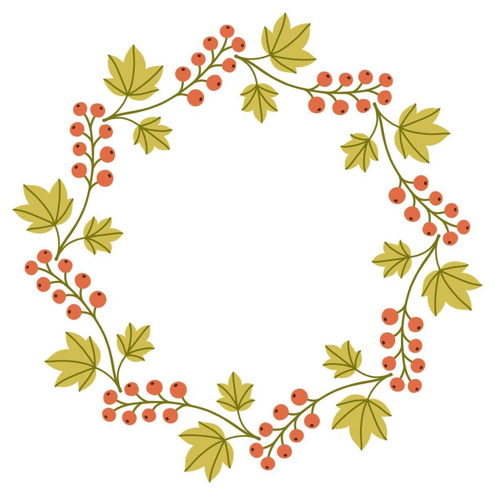 Autumn simple berries circle frame. Round border made of fall berries. The berries have different shapes and are arranged in a circle. flat isolated on white background. vector