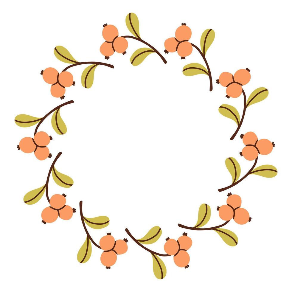Fall simple berries circle frame. Round border made of fall berries. The berries have different shapes and are arranged in a circle. flat isolated on white background. vector