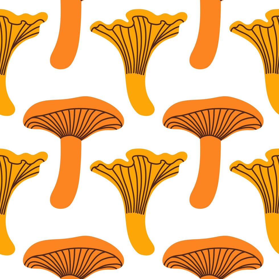 Orange simple mushrooms seamless pattern. Autumn isolated mushrooms on white background. Square repeat pattern flat design for fall season. vector