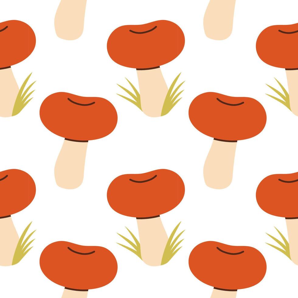 Russula mushrooms seamless pattern. Autumn isolated mushrooms on white background. Square repeat pattern flat design for fall season. vector