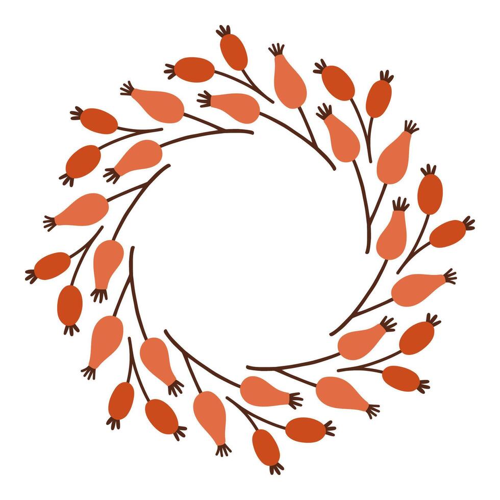Autumn berry circle frame. Round border made of fall berries. The berries have different shapes and are arranged in a circle. flat isolated on white background. vector