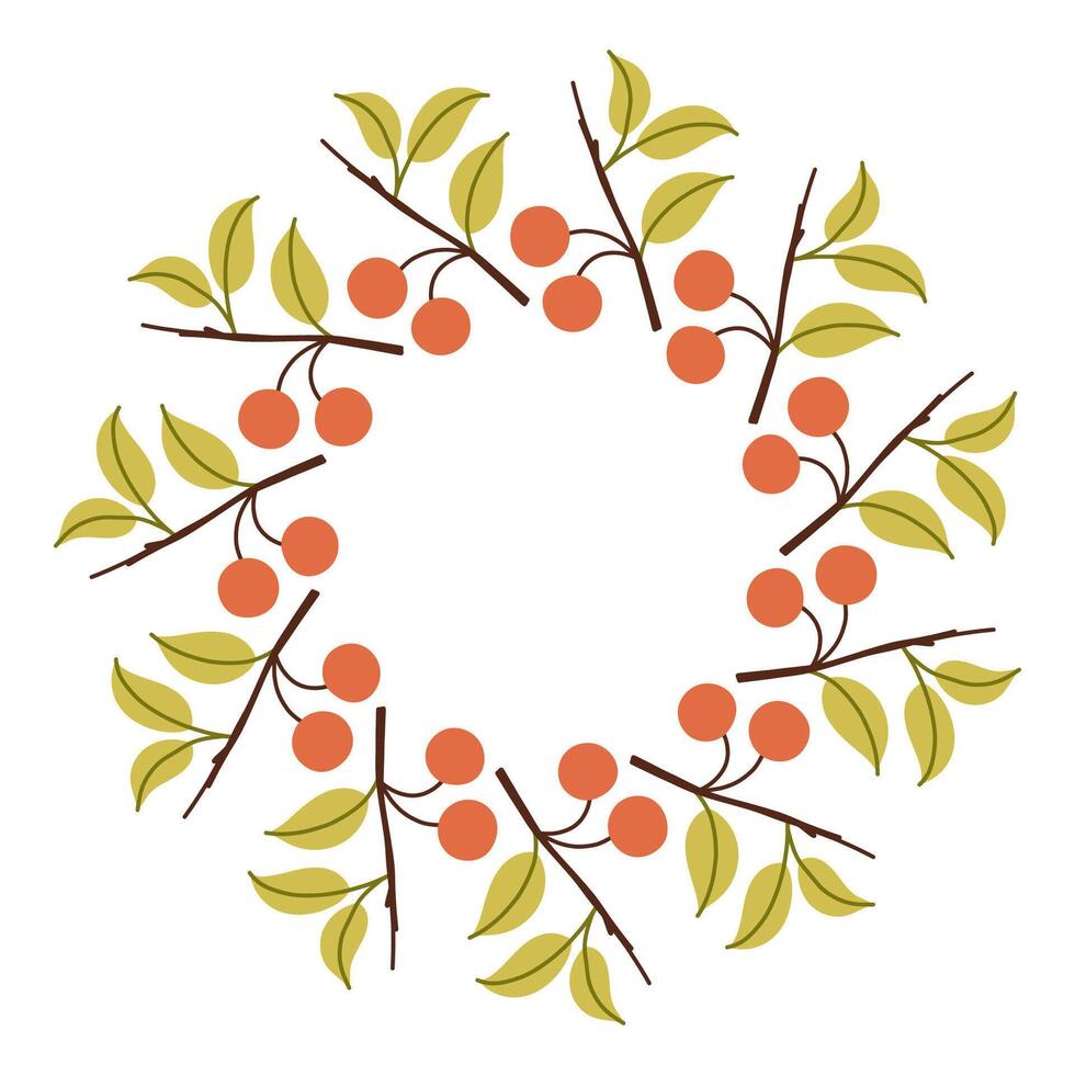 Fall autumn berry circle frame. Round border made of fall berries. The berries have different shapes and are arranged in a circle. flat isolated on white background. vector