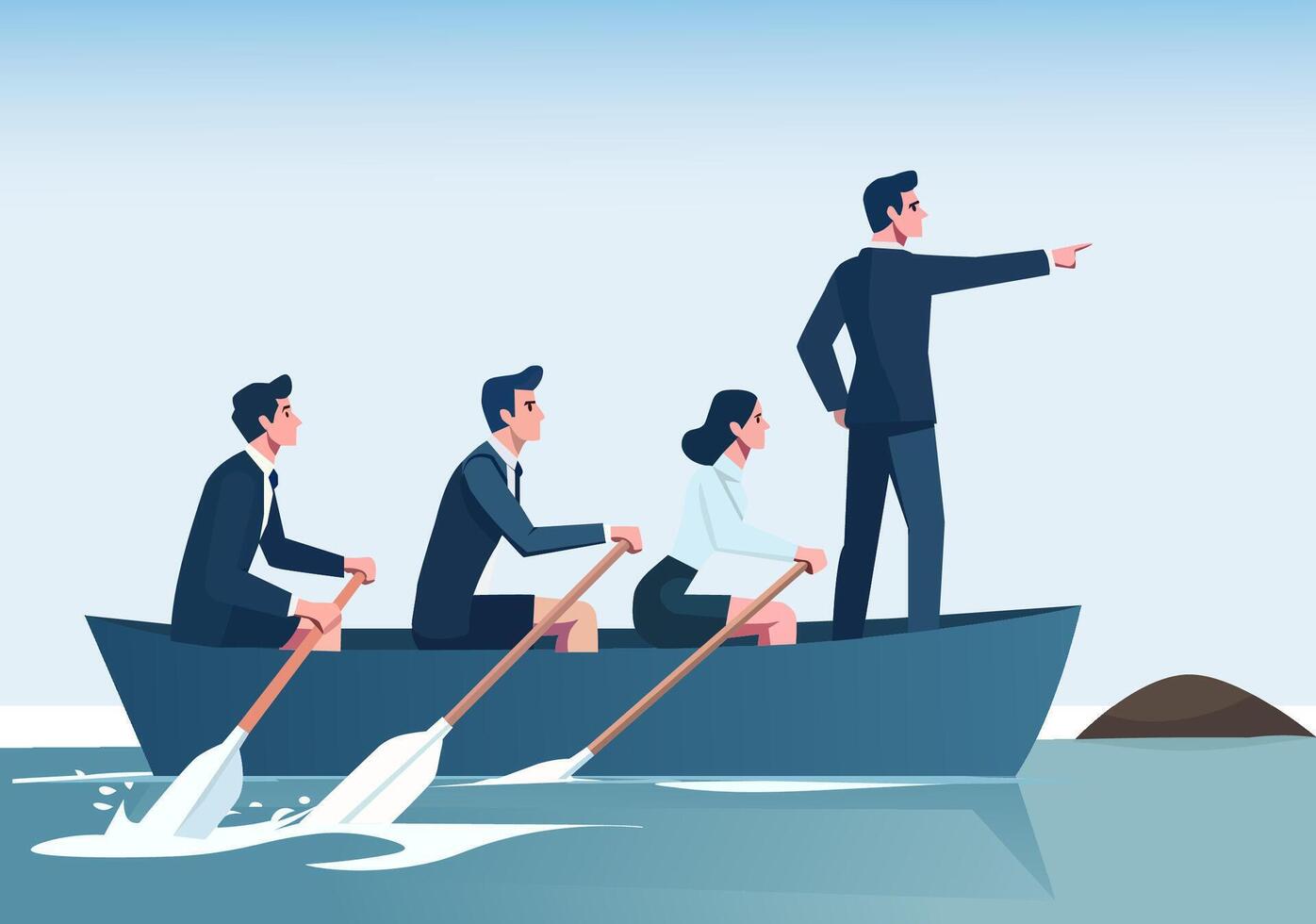Team rowing in a boat illustration vector