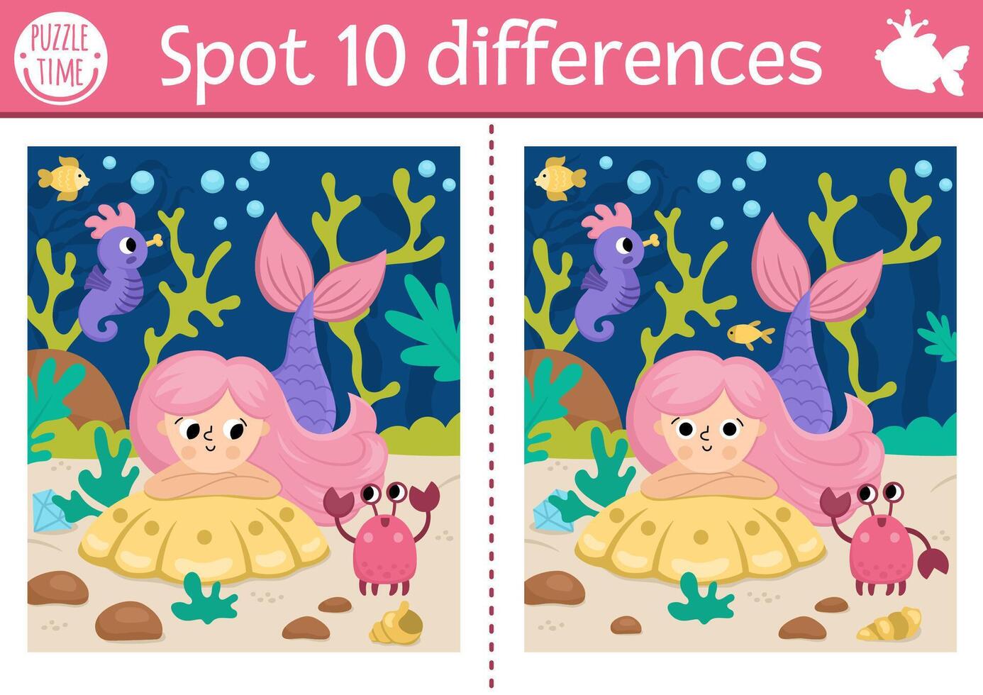 Underwater puzzle with mermaid and sea creatures vector