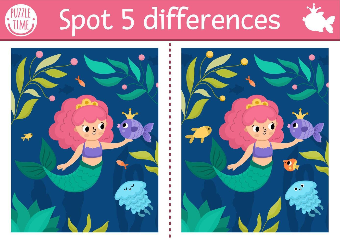 Mermaid puzzle spot the differences vector