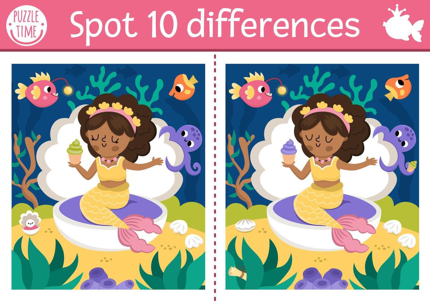 Mermaid puzzle with differences vector