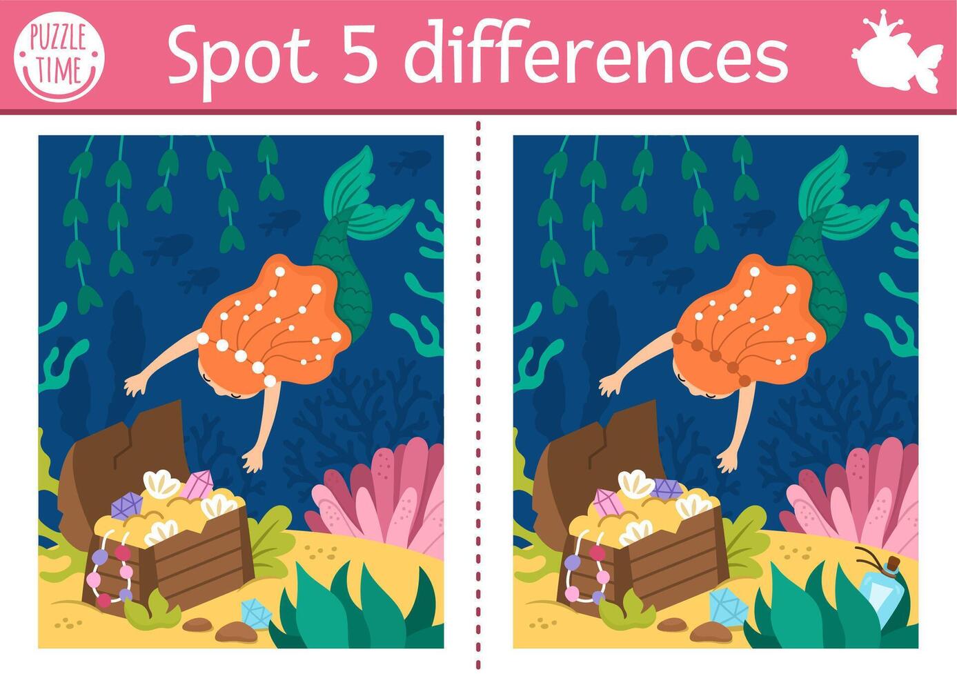 Underwater puzzle with differences to find vector