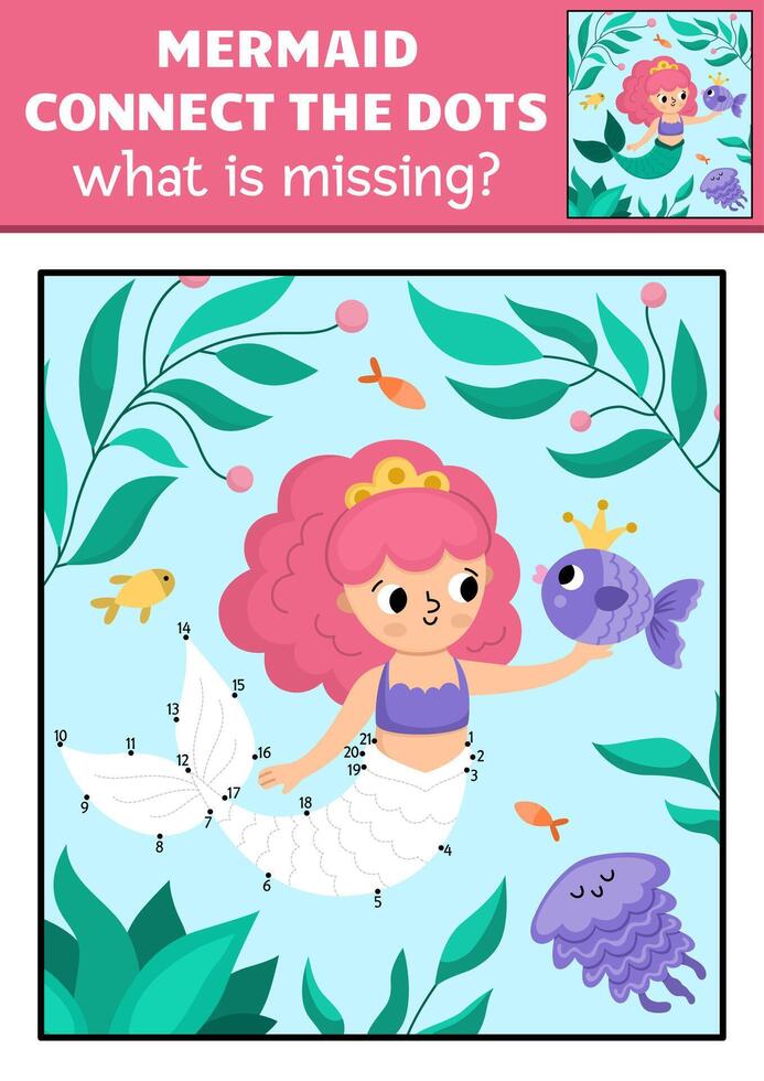 Mermaid connect the dots illustration vector