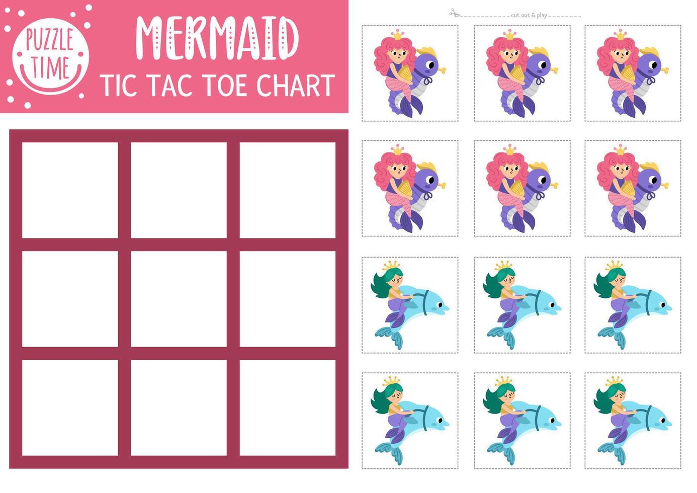 Mermaid tic tac toe game chart vector