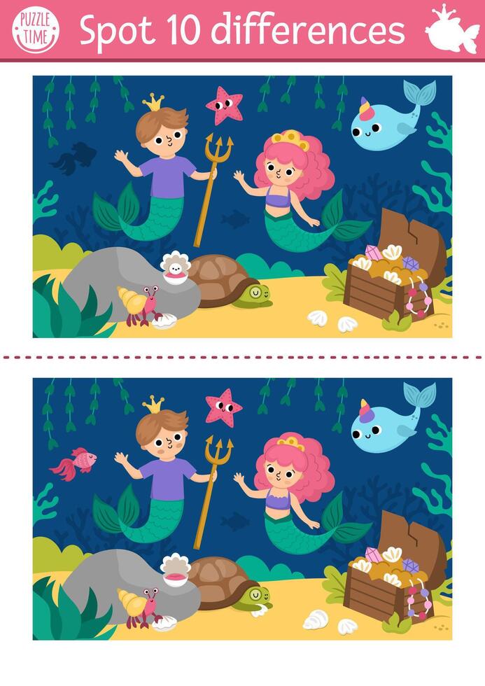 Underwater puzzle with mermaids and sea animals vector