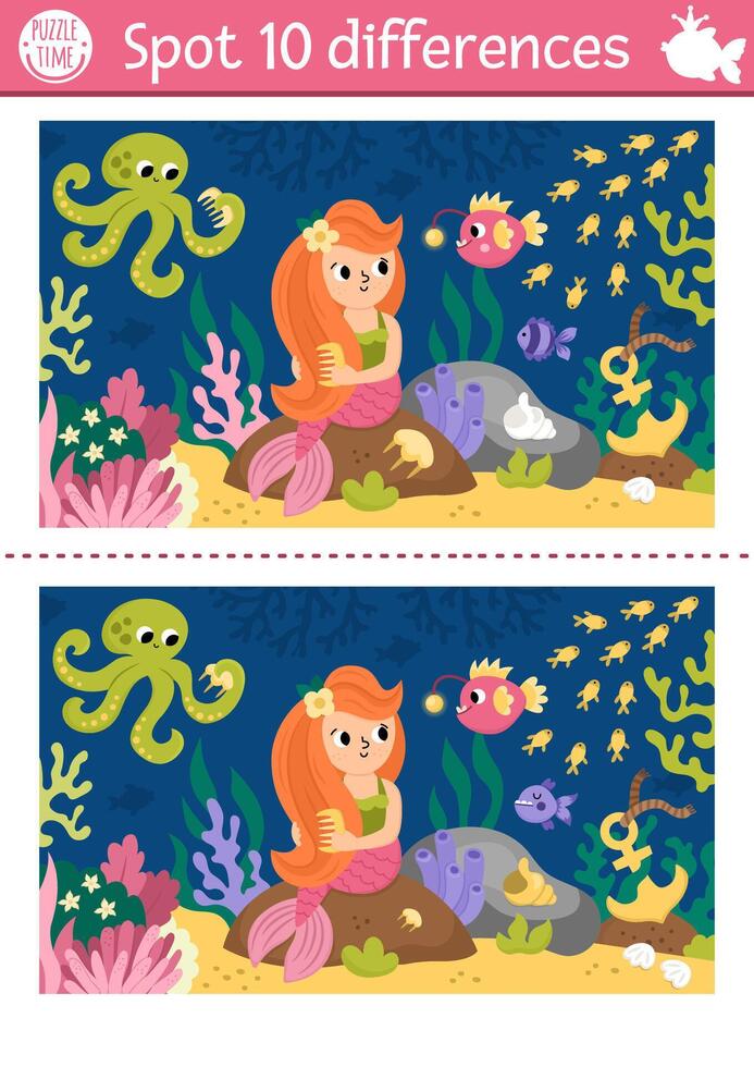 Mermaid puzzle with differences vector