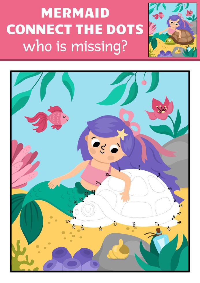 Mermaid connect the dots illustration vector