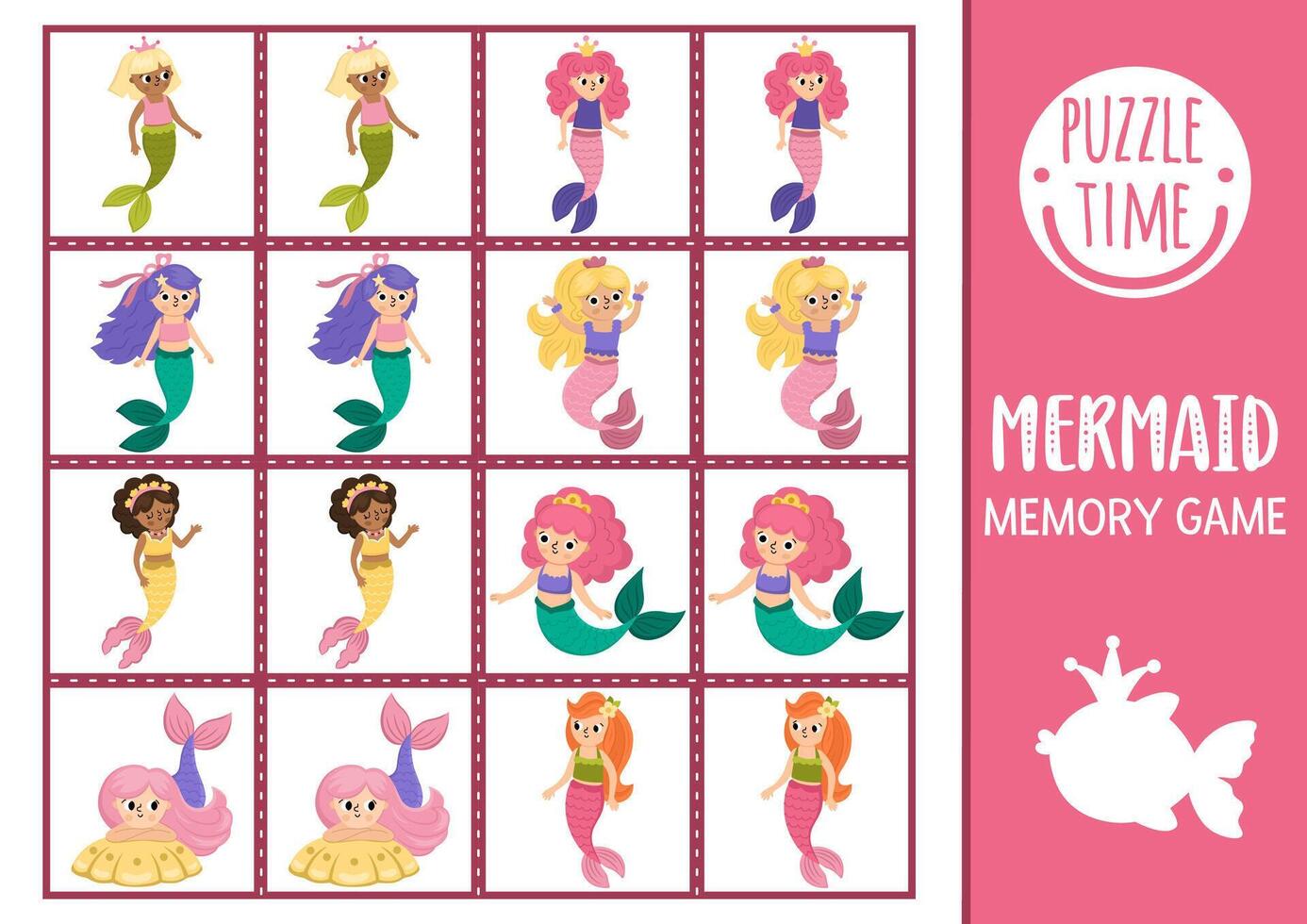 Mermaid-themed memory game vector