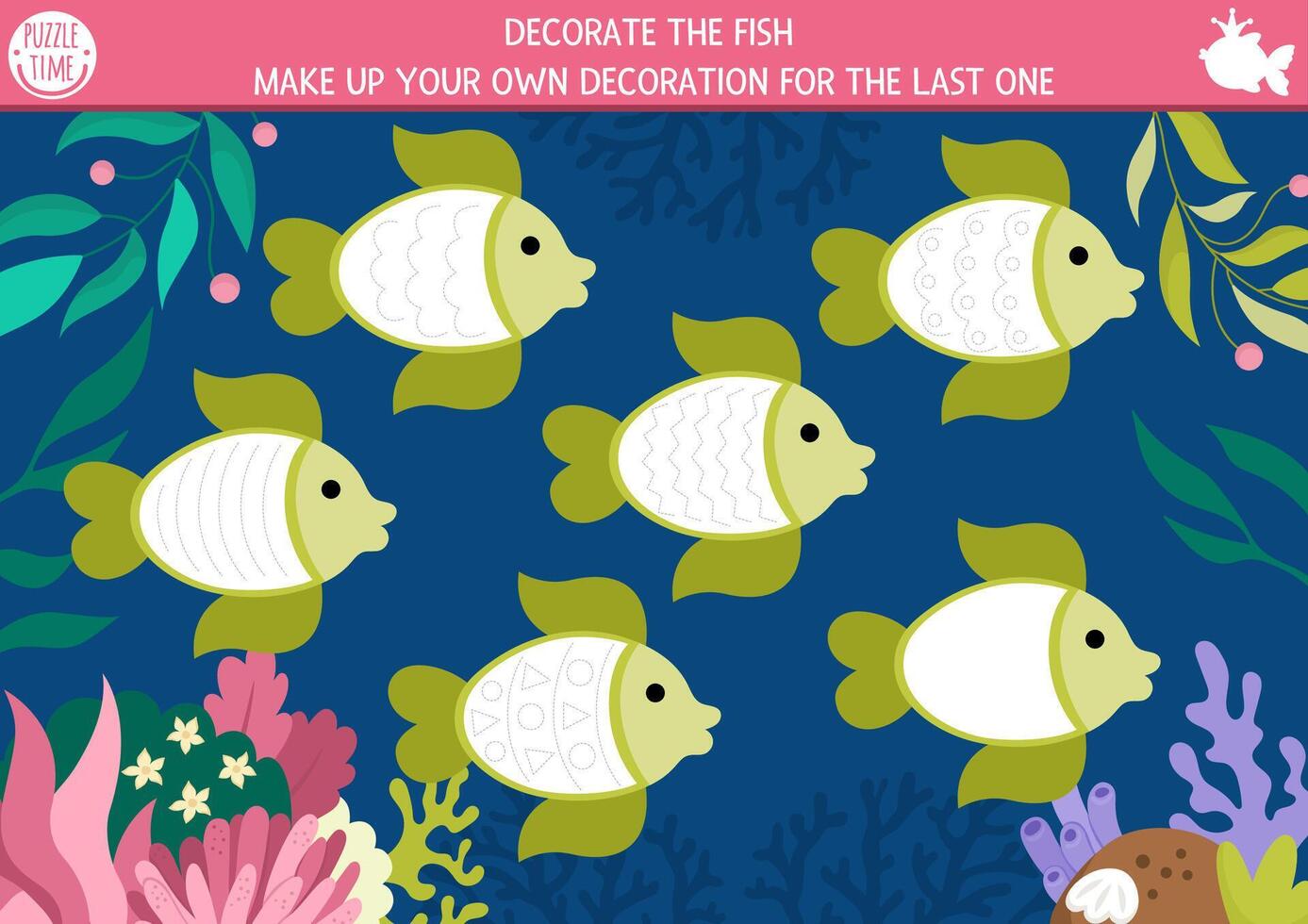 Colorful fish decoration activity for children vector