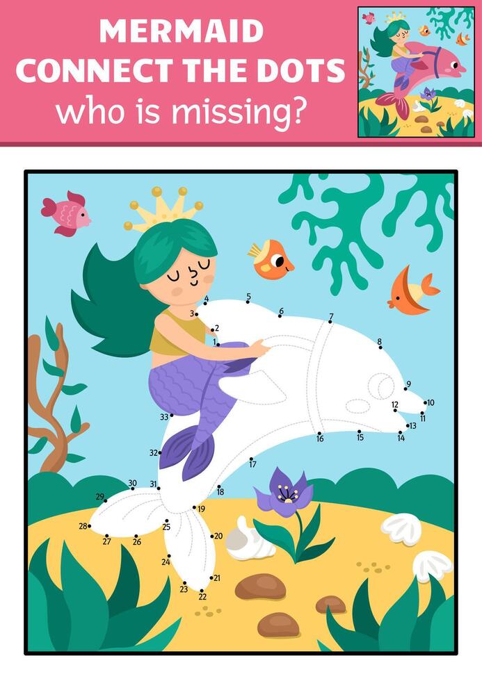 Mermaid connect the dots for kids vector