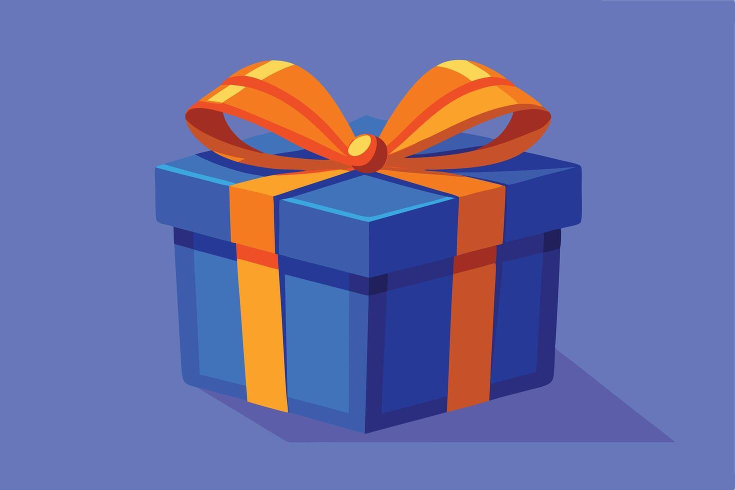 A Cheerful Blue Gift Box with Orange Ribbon, Sitting on a Purple Background, Evoking Joy and Celebration vector