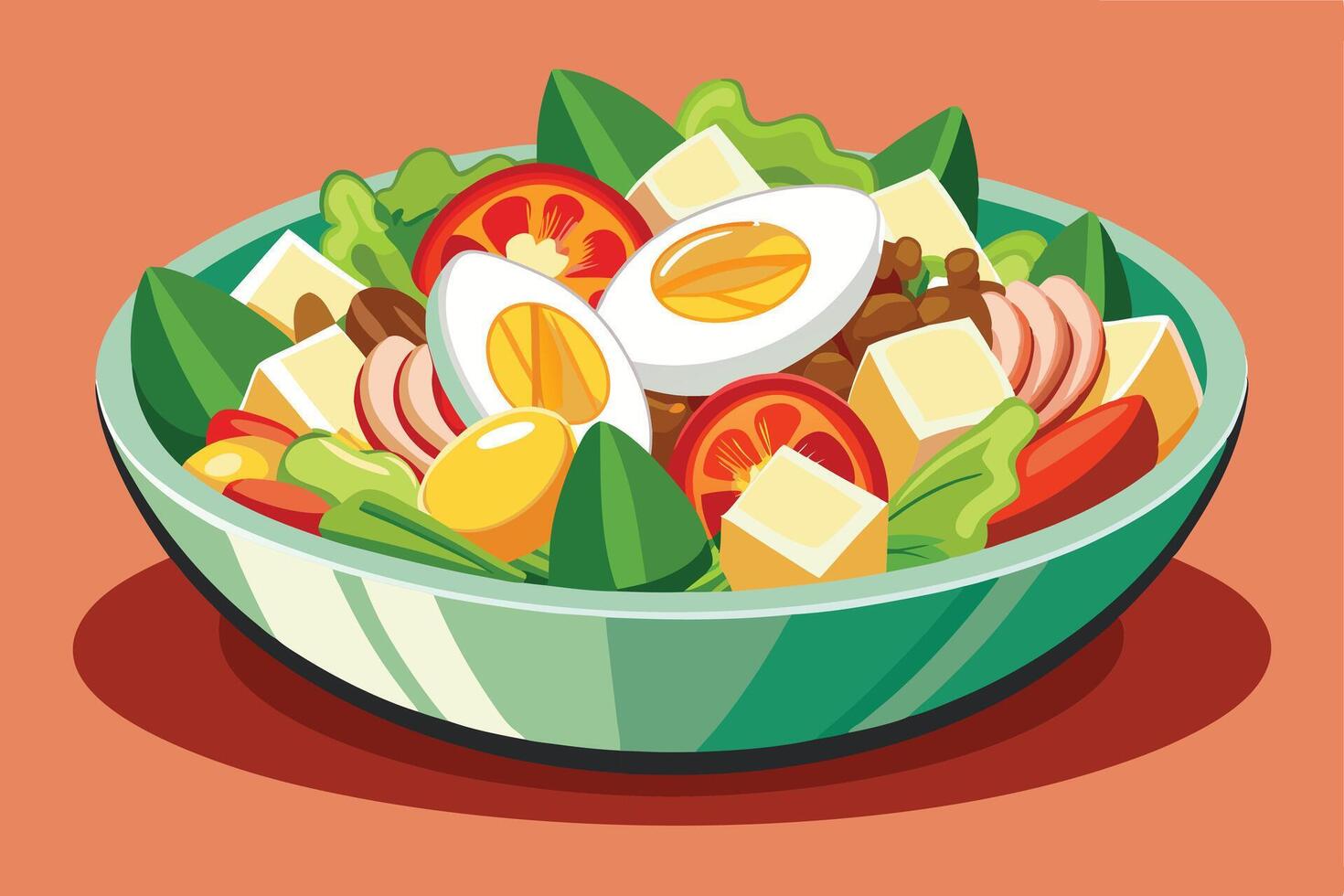 Salad bowl with eggs and vegetables vector