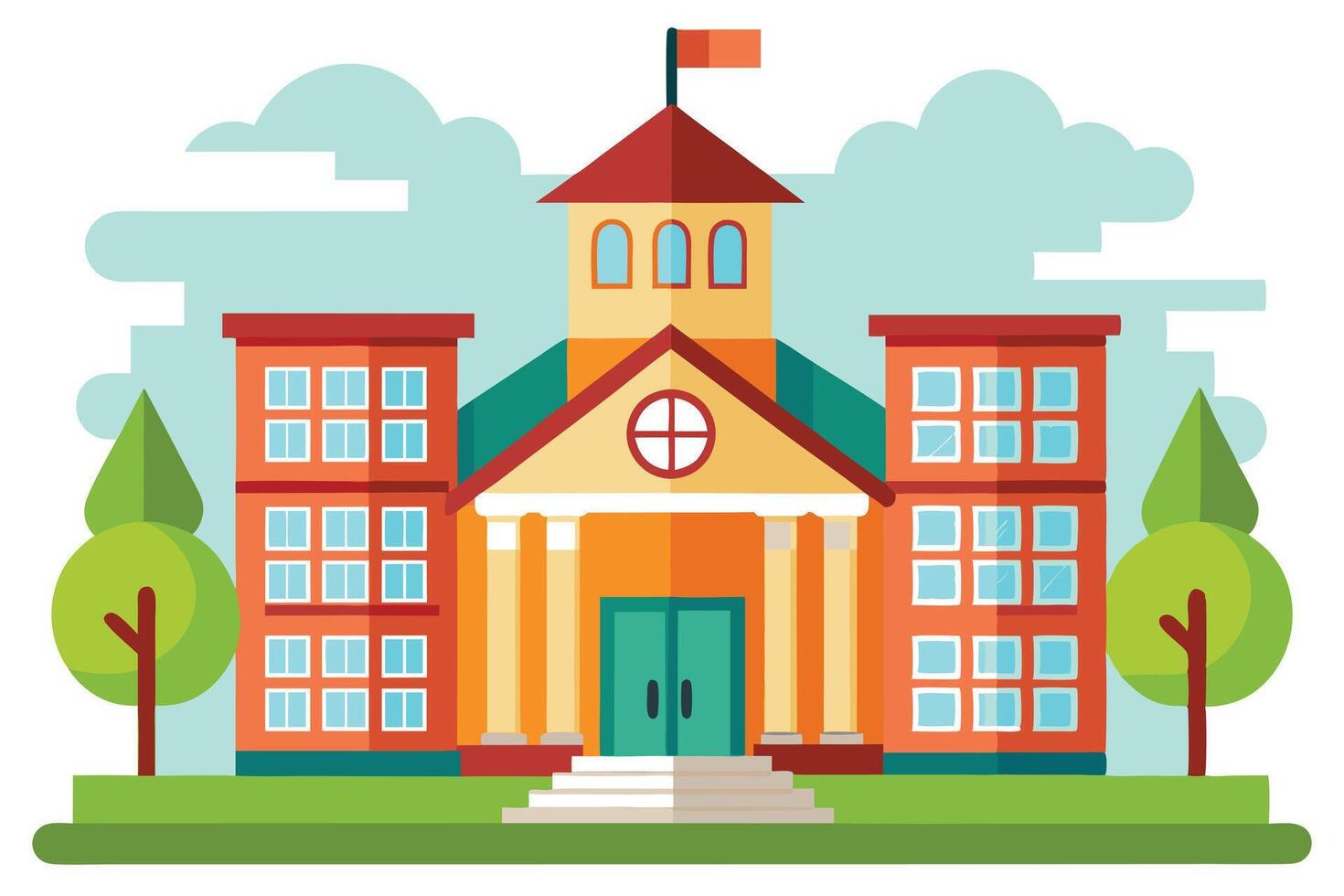 Colorful school building with trees vector