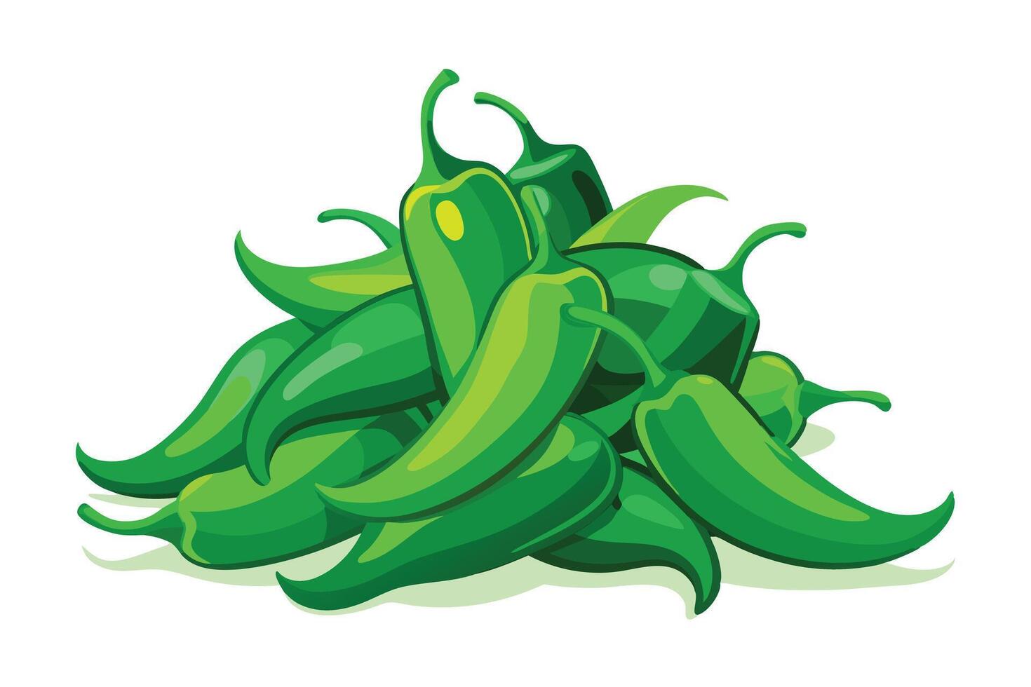 A vibrant pile of fresh green chili peppers, a spicy and zesty ingredient, ready for cooking, showcasing a lively and flavorful mood. vector