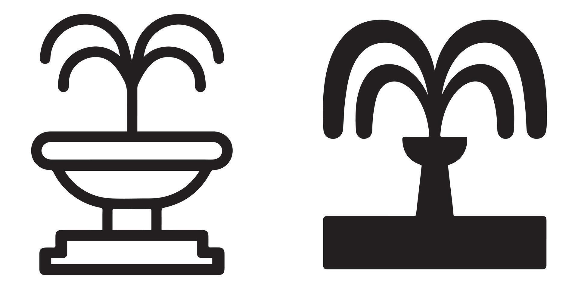 Serene Water Fountain Icons Elegant Line Art and Bold Silhouette Designs for Peaceful Outdoor Settings vector