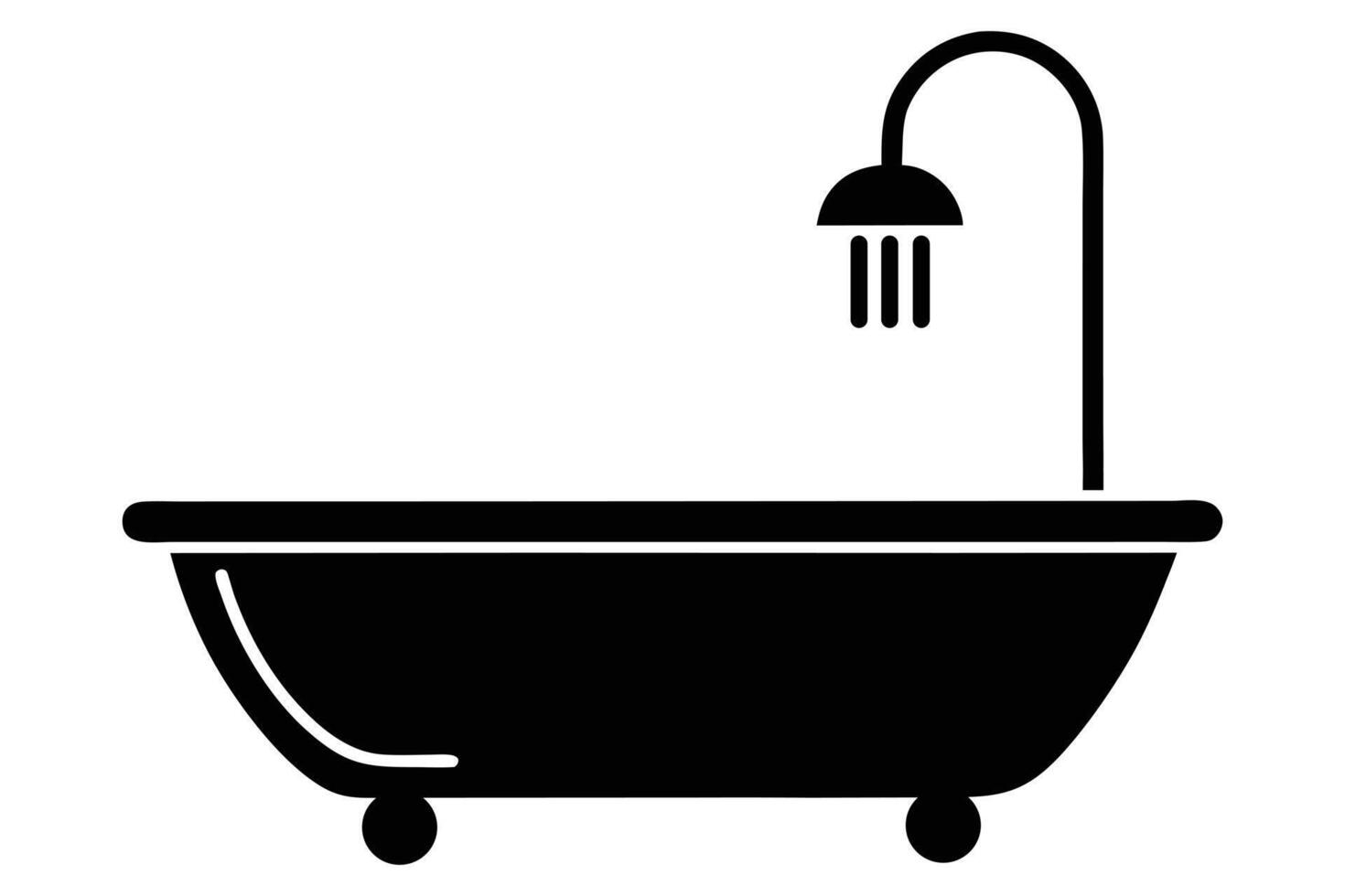 Serene Bathroom Relaxation Stylish Bathtub with Overhead Shower, Simple Black Icon - Professional digital artwork with vibrant colors and detailed composition vector