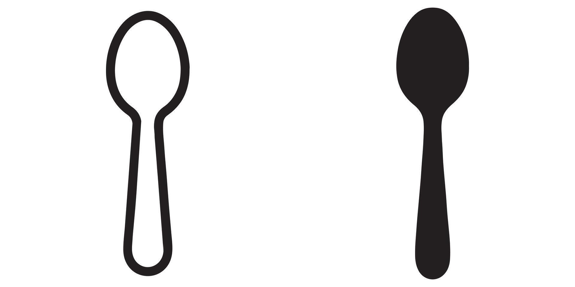 Simple Line Art and Solid Black Spoon Icons, Minimalist Utensil Illustrations for Website or App Design, Clean and Elegant Mood vector