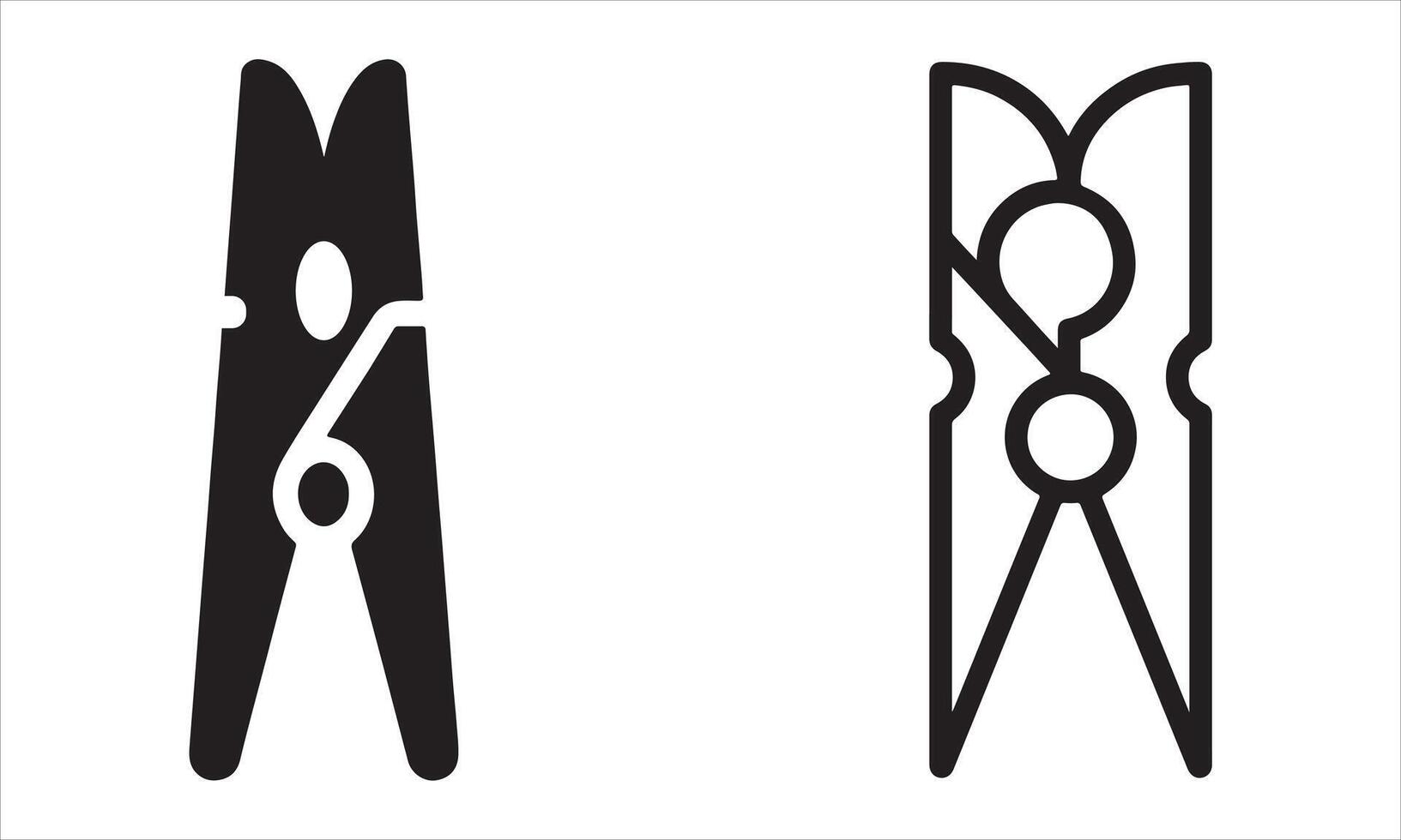 Simple Black and White Clothespin Icons Minimalist Design for Laundry, Crafts, and Home Decor Projects vector