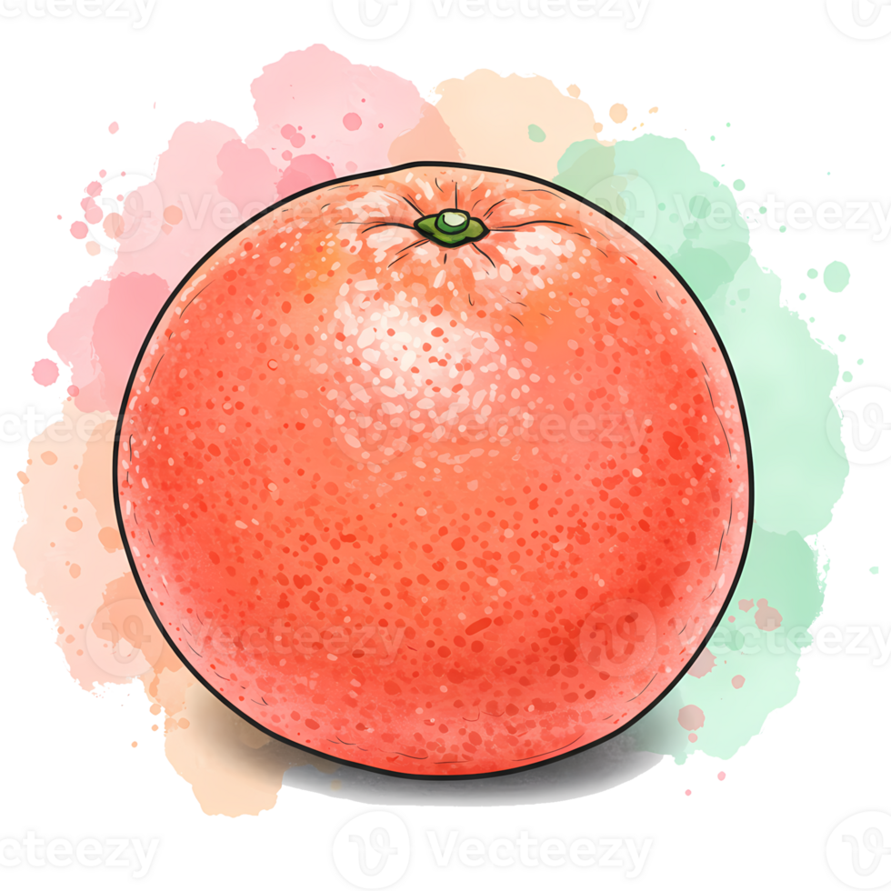 A vibrant grapefruit with watercolor splashes creating a fresh and juicy composition style artwork on transparent background png