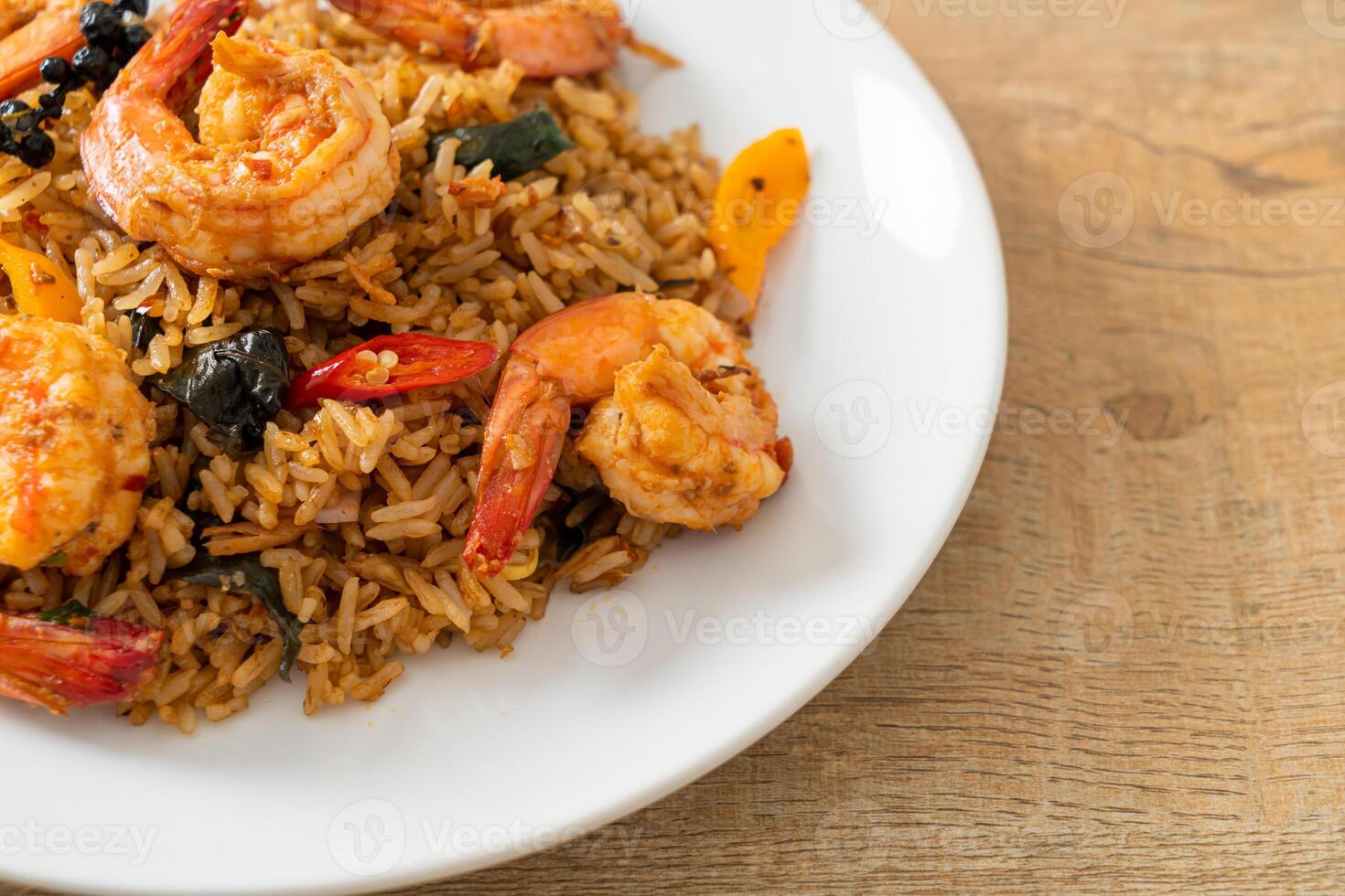 shrimps fried rice with herbs and spices - Thai food style photo