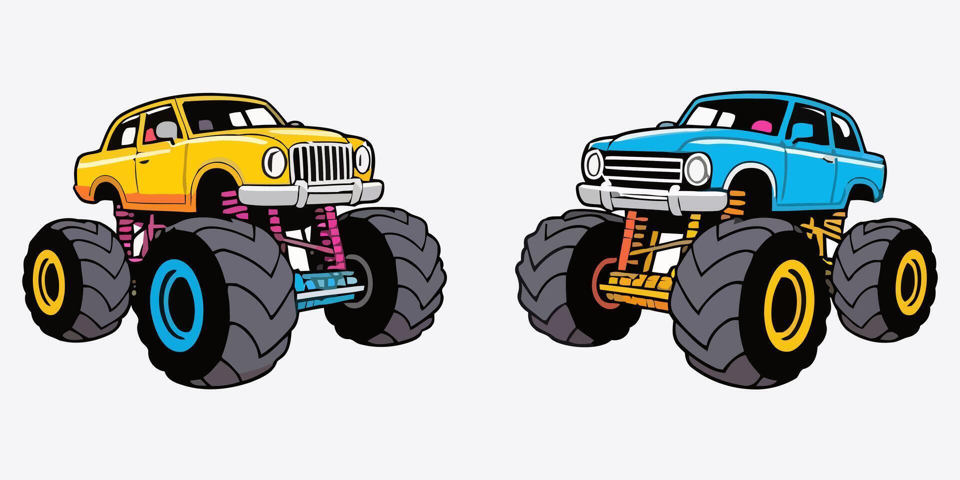 illustration of cartoon monster trucks isolated on white background vector
