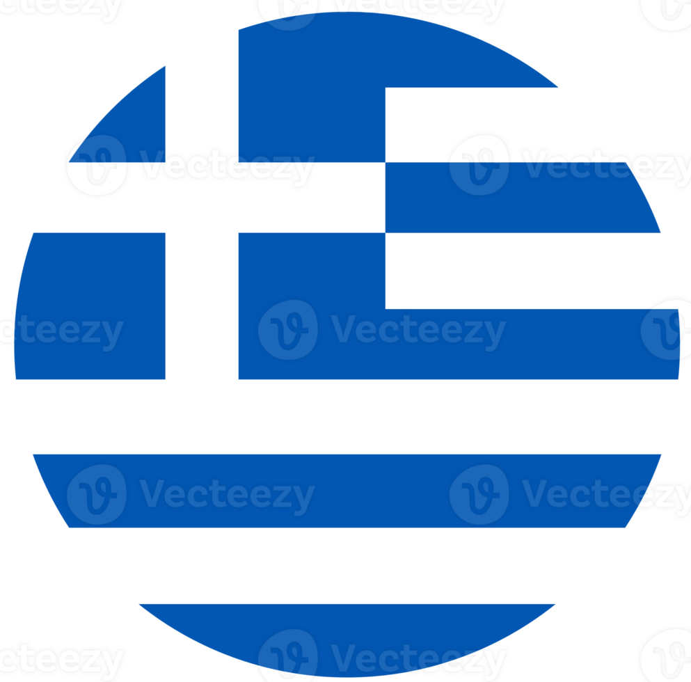 Flag of Greece in circle shape isolated. Symbol, badge, button. png