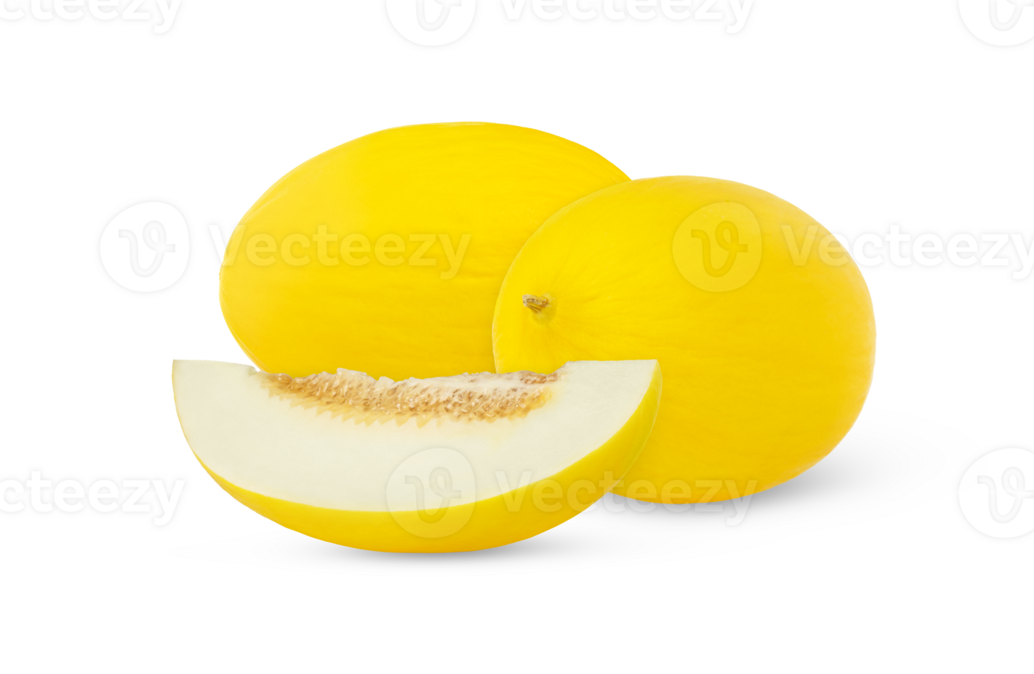 Ripe yellow honeydew melon and a slice isolated. png