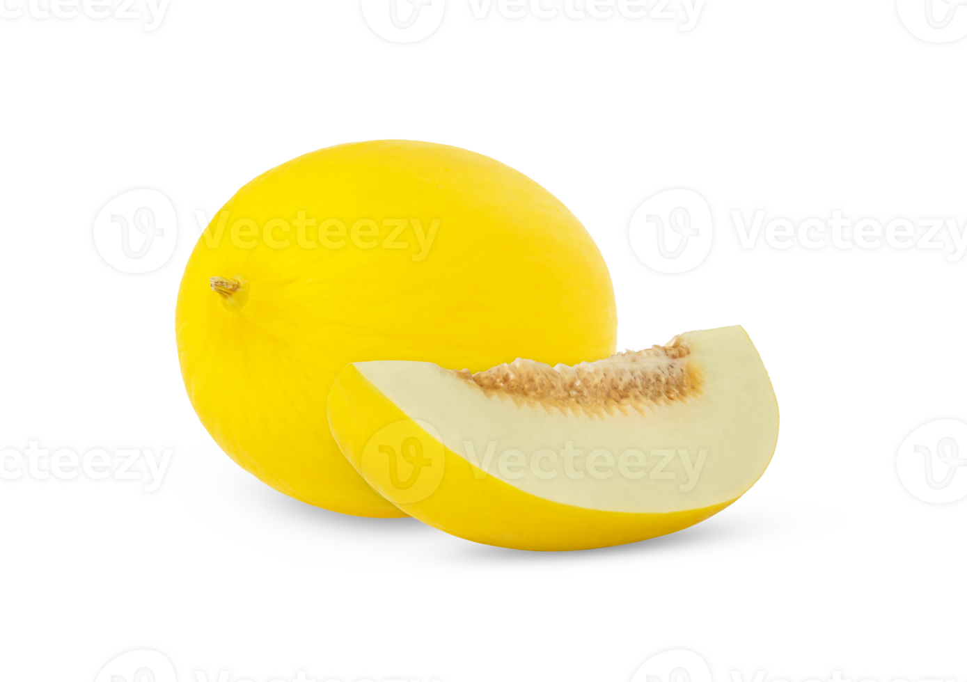 Yellow honeydew melon and separated slice isolated png