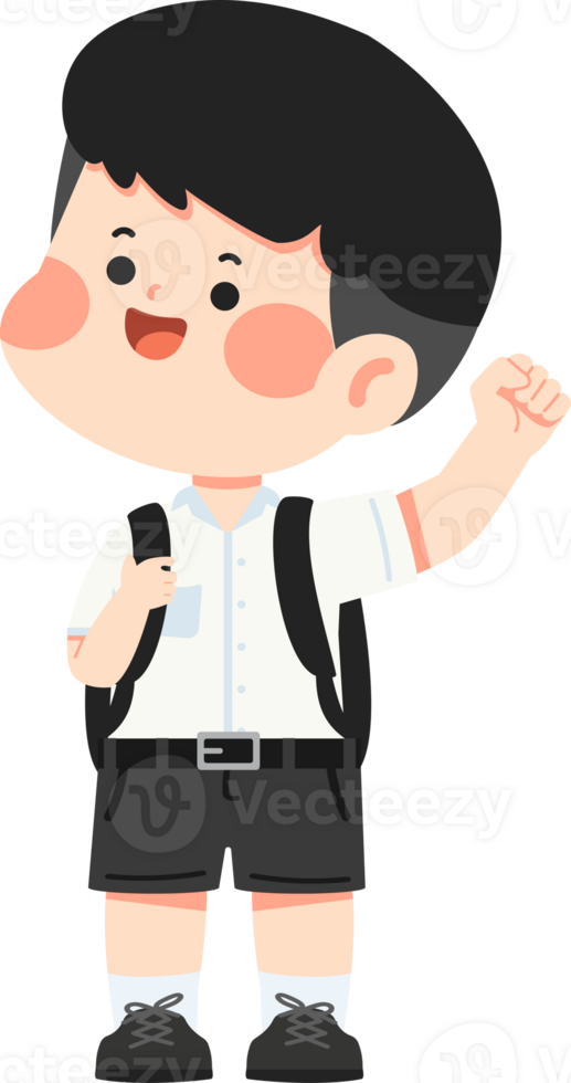 A cartoon boy with a backpack and a smile png