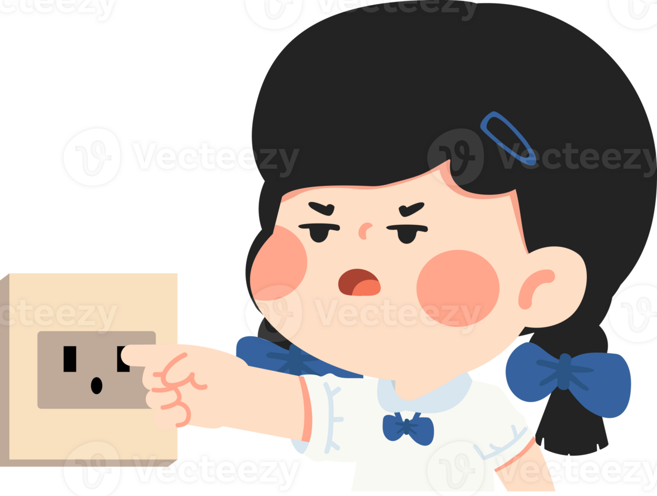 A girl is pointing at an electrical outlet png