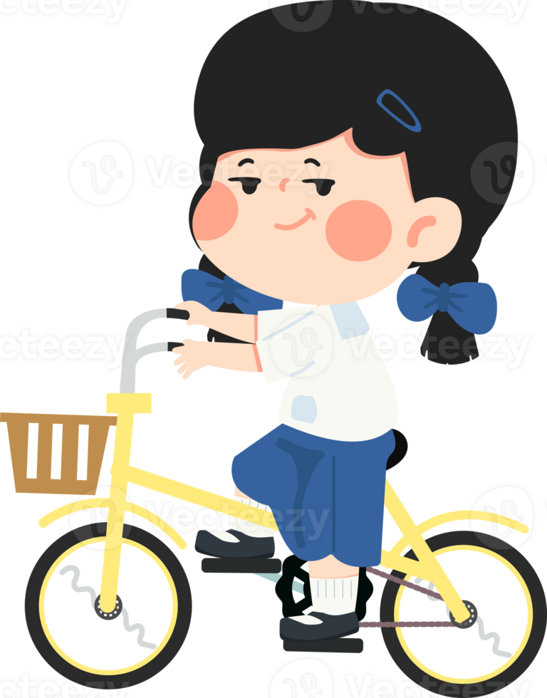 A cartoon girl riding a bike with a basket png