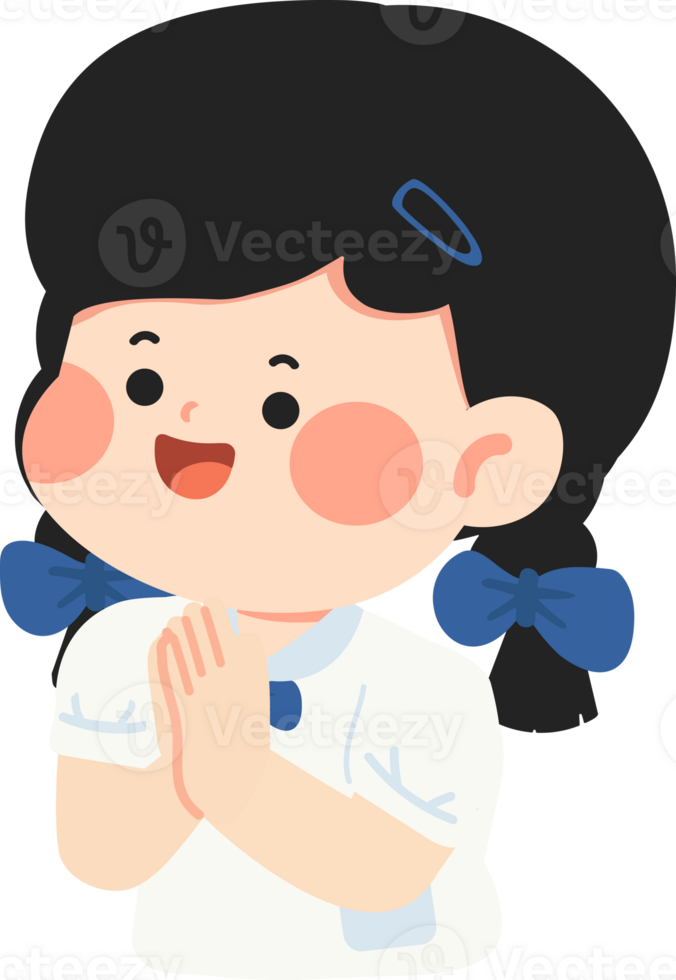 Thai Student Cartoon Greeting Pose png