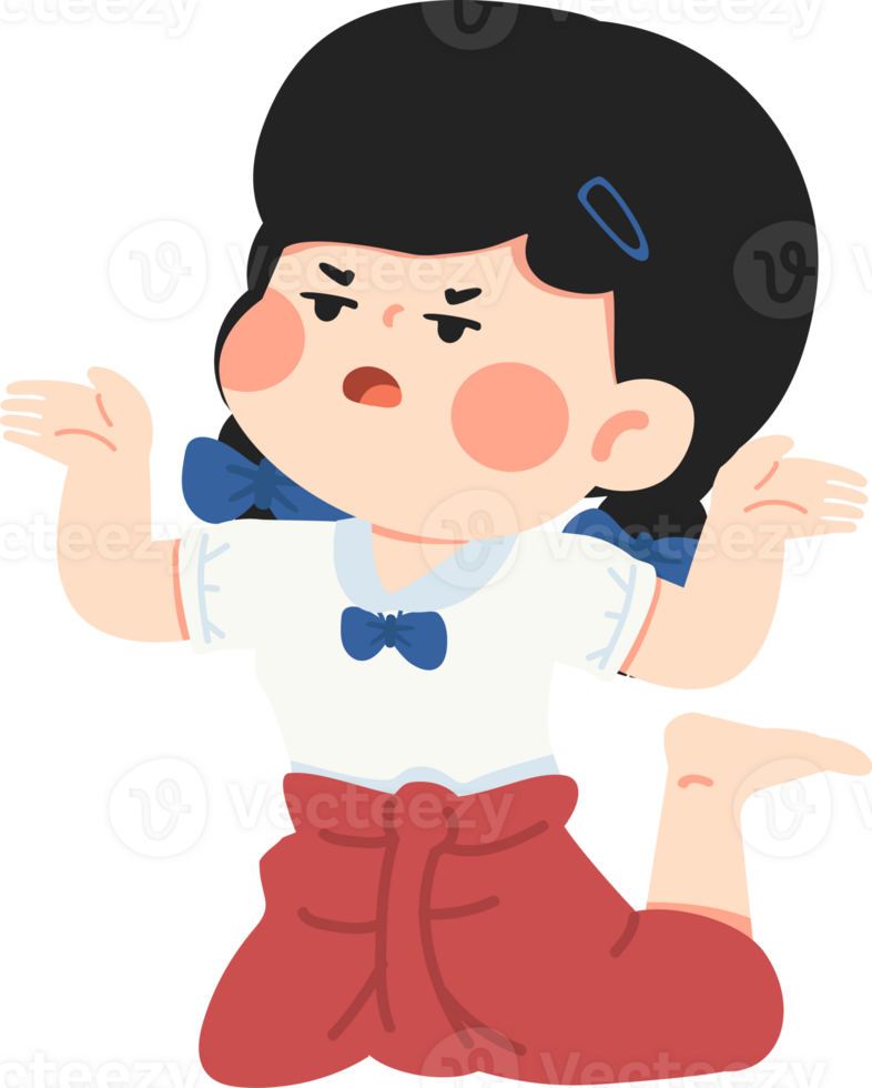 A cartoon girl sitting on the floor with her hands up png