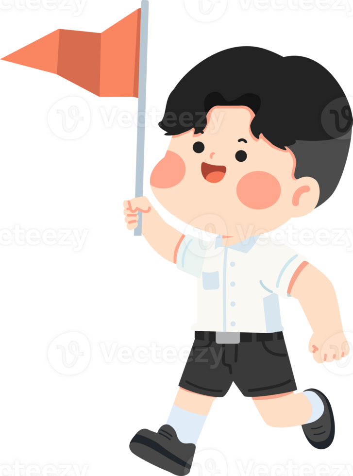 A boy holding a flag and running png